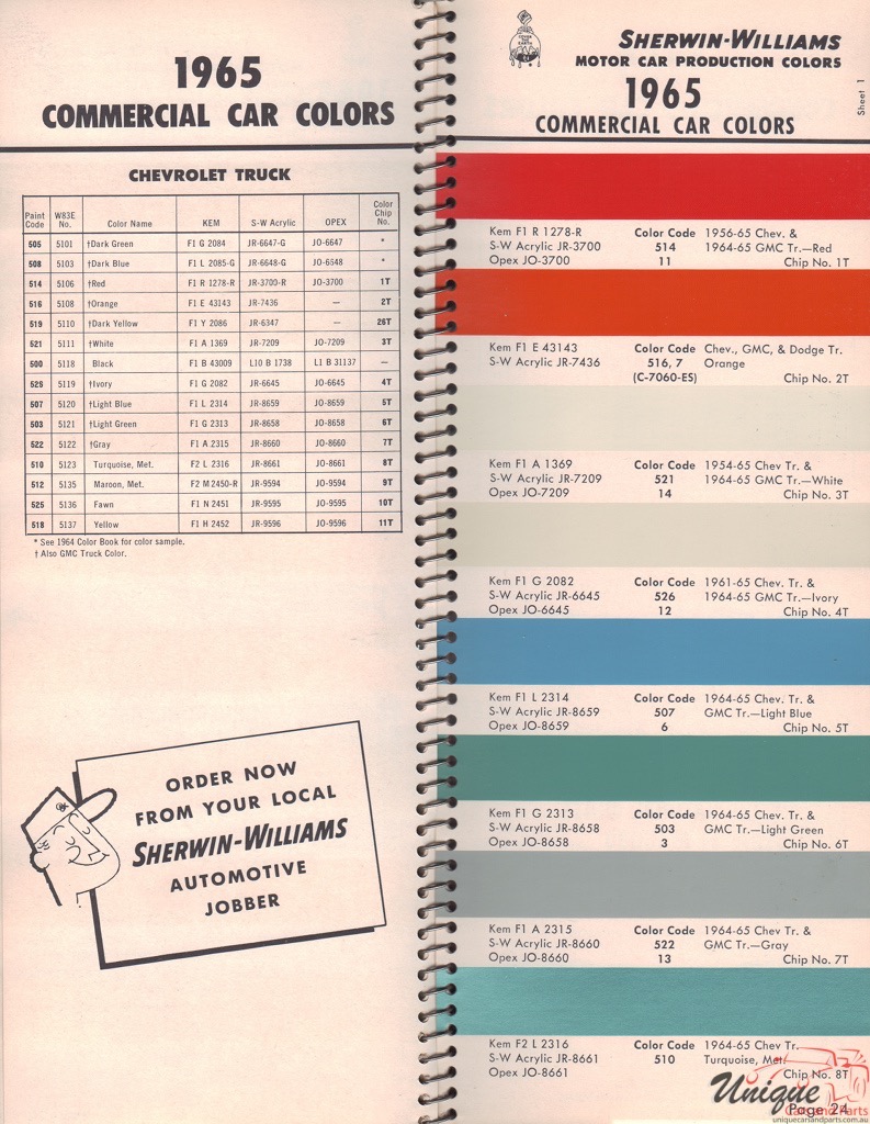1965 GM Chevy Truck And Commercial Paint Charts Williams